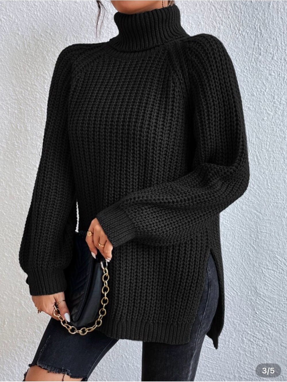 Black Turtleneck Chunky Knit Sweater - Women's Cozy Pullover NWOT - Picture 2 of 5